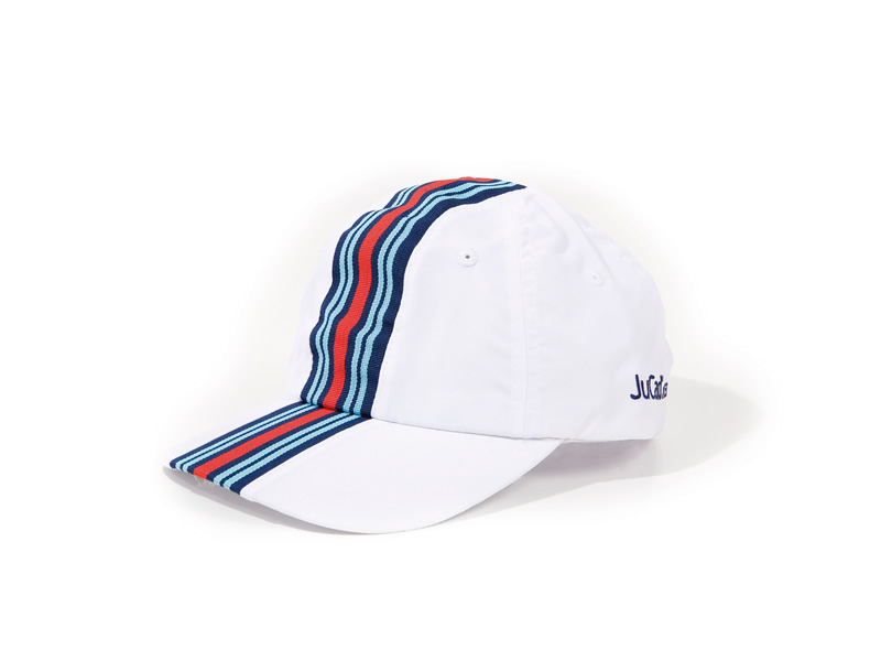 JuCad Kappe weiß mit Streifen und JuCad RACING Logo
