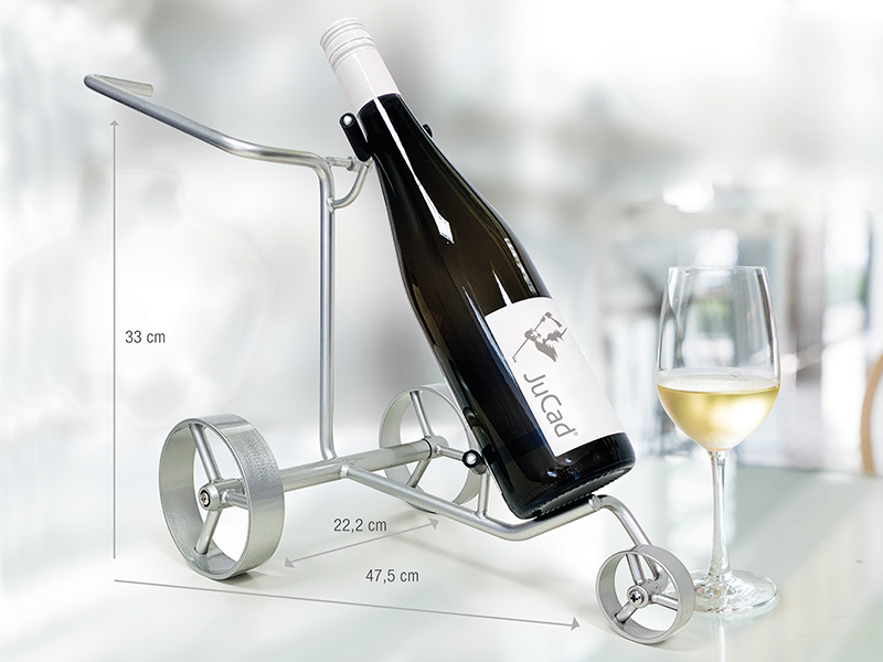 Minicaddy_aufTisch_Shop JuCad Miniatur Caddy – Weinflaschenhalter