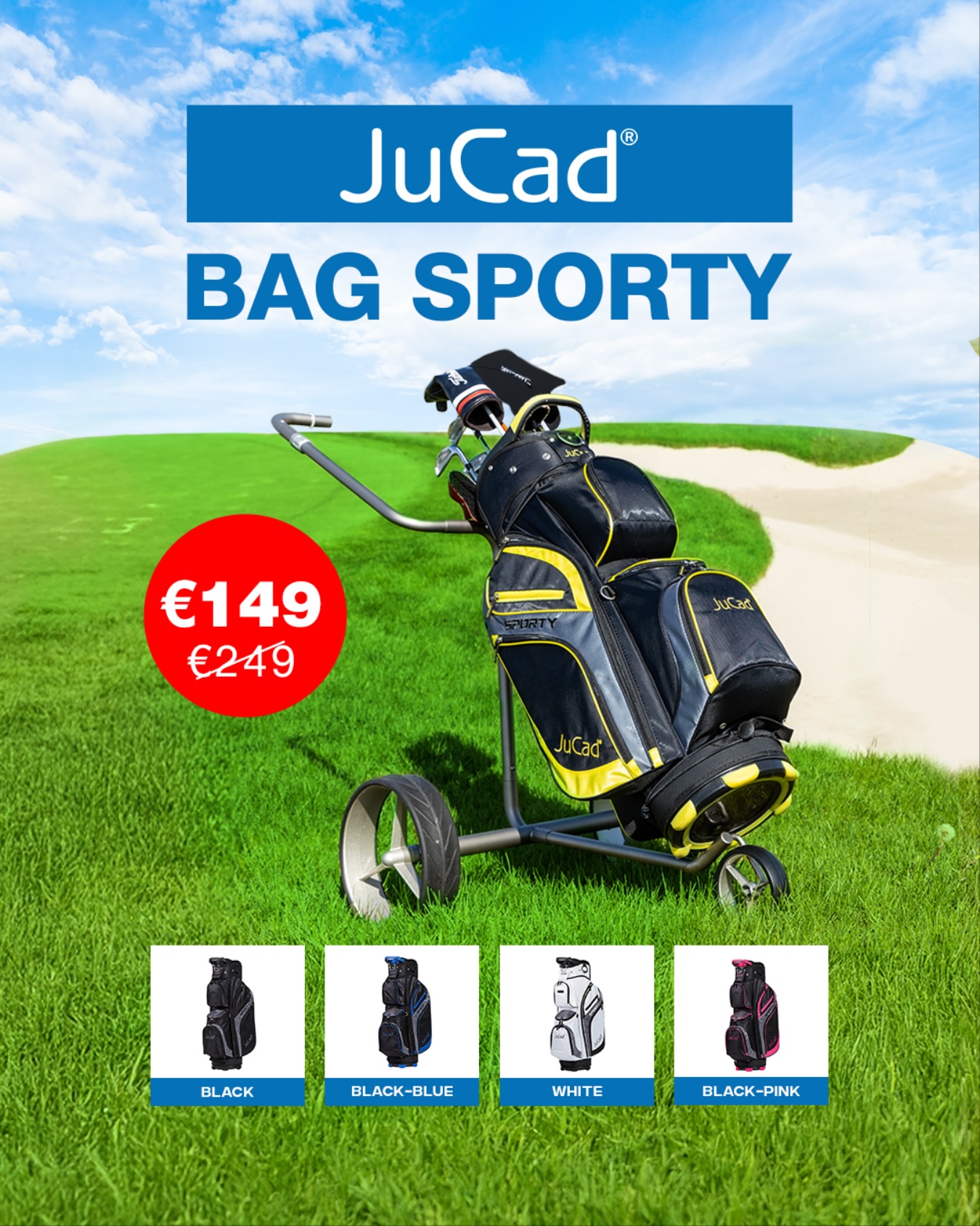 Ultralight and well organized 🏌️

The JuCad bag Sporty
 
With only 2.3 kg this bag is a real featherweight. Club divisions featuring a smart click system covered with duplex rubber coating hold your clubs securely in place and allow a clear overview.

✔️ 10 full-length club divisions, 8 inch 
✔️ Integrated oversize putter compartment 
✔️ Clip-system for fixing up to 14 club shafts 
✔️ Tee holder 
✔️ Spacious, easily accessible outside pockets 
✔️ Softly padded compartment for your valuables 
✔️ Separate umbrella fixing system 
✔️ Large insulated pocket for drinks 
✔️ Glove and towel holder 
✔️ Comfortable handles 
✔️ Dedicated compartment for JuCad Powerpack 
✔️ Incl. club cover with integrated rain cover and shoulder strap 
✔️ Weight: 2.3 kg / 5 lbs 
 
For a limited time only: € 149 instead of € 249

⏰ This offer is available until September 30, 2025! 

#jucad #golf #golfoffer #golfbag