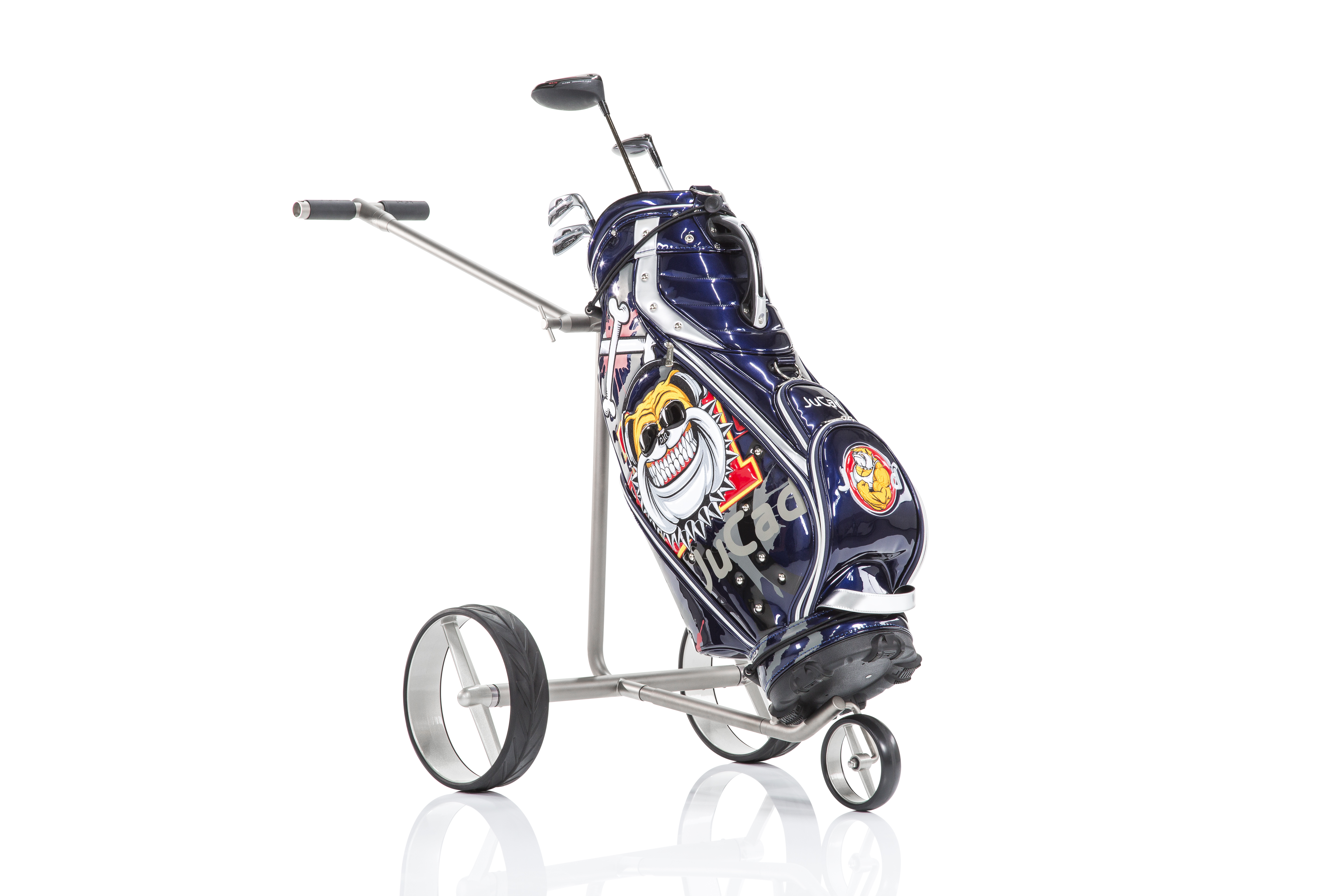 JuCad Ghost Titan 2.0 mit Beispielbag Luxury blau. Golfbag im Lieferumfang nicht enthalten.